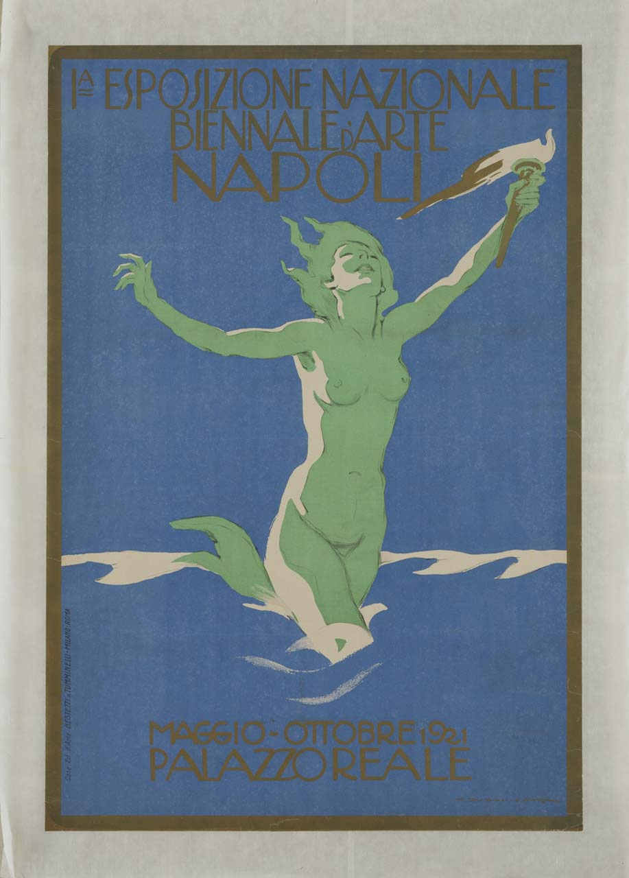 una sirena cammina nell'acqua tenendo una fiaccola nella mano sinistra (manifesto) di Dudovich Marcello (sec. XX)