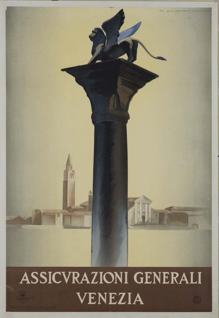 colonna di San Marco in piazza San Marco a Venezia ; sullo sfondo il bacino di San Marco, l'isola di San Giorgio con la basilica di San Giorgio Maggiore (manifesto) di Dudovich Marcello (sec. XX)