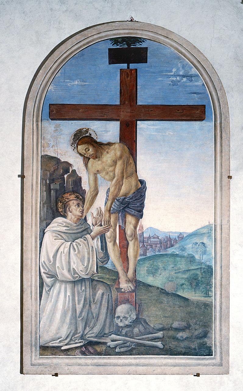 San Bernardo abbraccia Cristo crocifisso (dipinto) di Botticini Francesco (attribuito) (sec. XV)