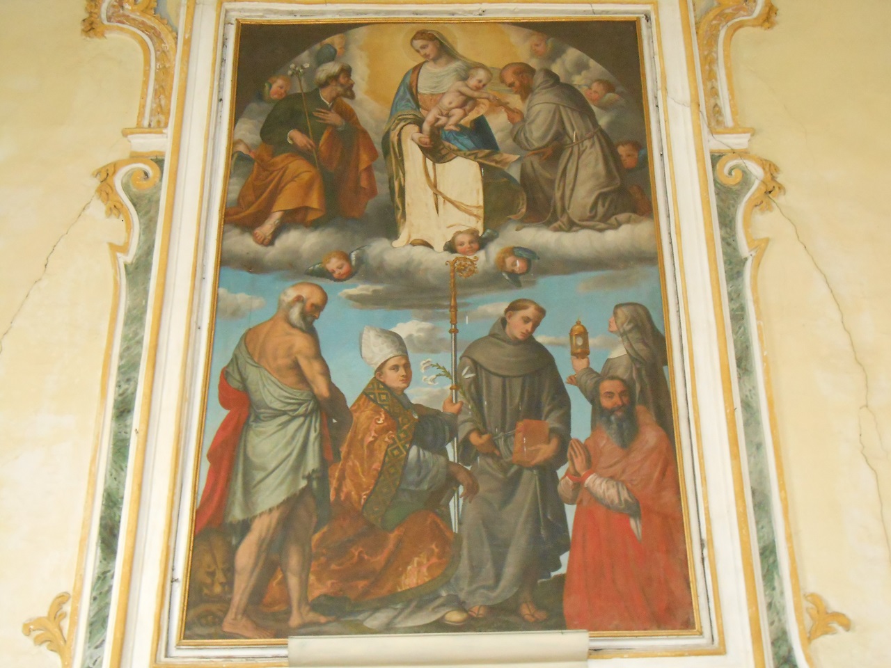 Madonna con Bambino, San Giuseppe, San Francesco d'Assisi, Sant'Antonio di Padova, San Ludovico di Tolosa, Santa Chiara e il cardinale Uberto Gambara (dipinto, opera isolata) - ambito lombardo (sec. XIX)