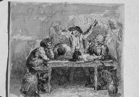 interno di osteria con figure (disegno) - ambito europeo (sec. XIX)