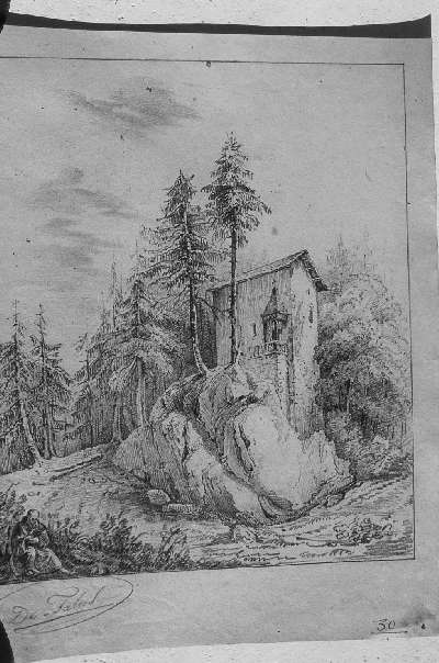 paesaggio con architetture (disegno) di De Fabris Emilio (sec. XIX)