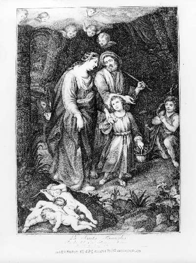 Sacra Famiglia con San Giovanni Battista bambino (stampa) di Vanni Francesco, Bozzolini Carlo, Vascellini Gaetano (ultimo quarto sec. XVIII)