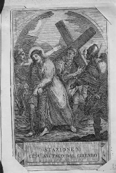 Cristo aiutato da Simone il Cireneo a portare la croce (stampa) di Agricola Ludwig, Bombelli Pietro Leone (inizio sec. XIX)