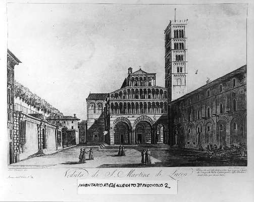 Veduta della Cattedrale di Lucca (stampa) di Terreni Antonio, Pera Giovanni (fine/inizio secc. XVIII/ XIX)