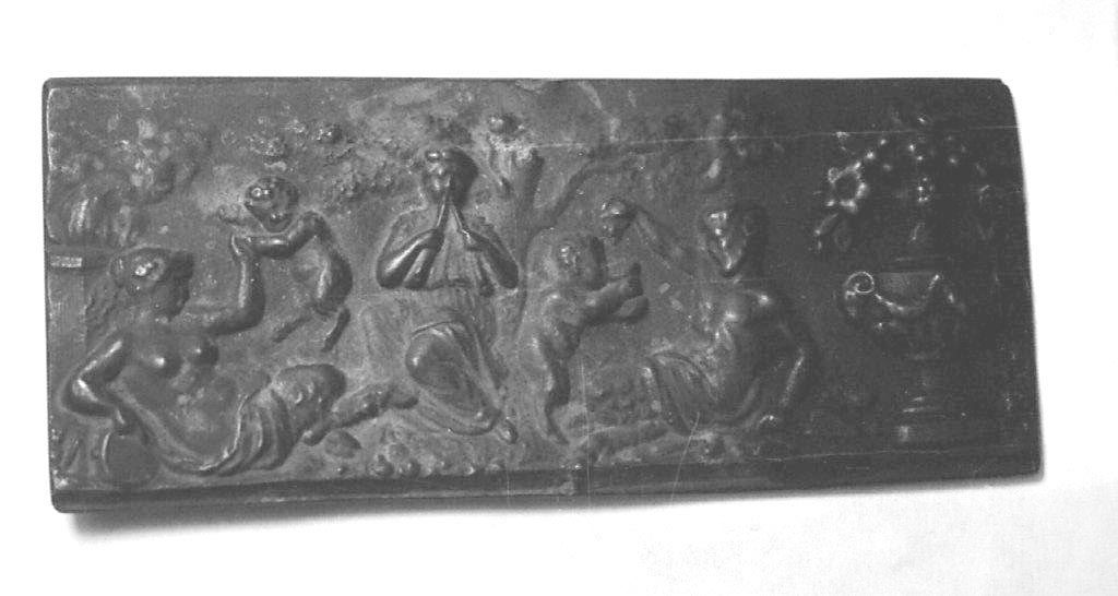 famiglia di satiri e suonatrice (placchetta, opera isolata) - ambito italiano (sec. XVII)