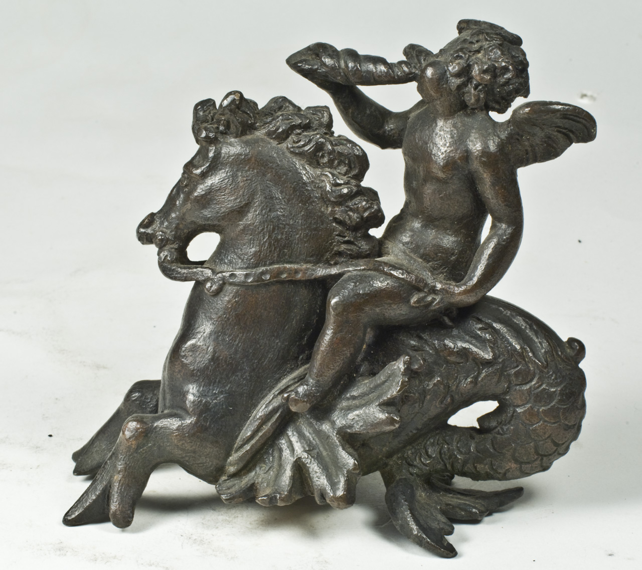 amorino con buccina su cavallo marino (statuetta, opera isolata) - bottega veneziana (seconda metà sec. XVI)