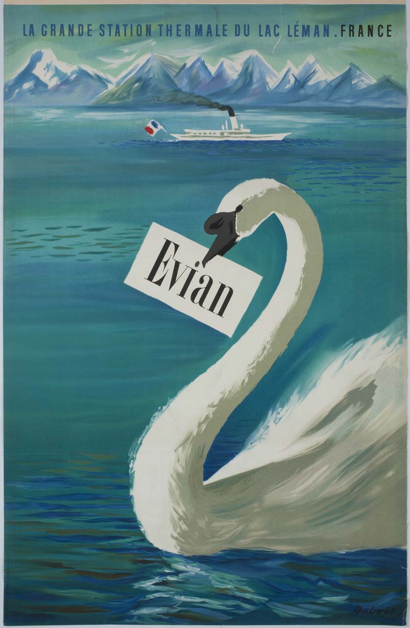 lago con cigno e imbarcazione (manifesto) di Dubois Paul Elie (sec. XX)