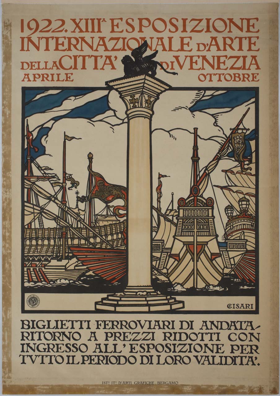 colonna con leone di San Marco e navi (manifesto) di Cisari Giulio (sec. XX)
