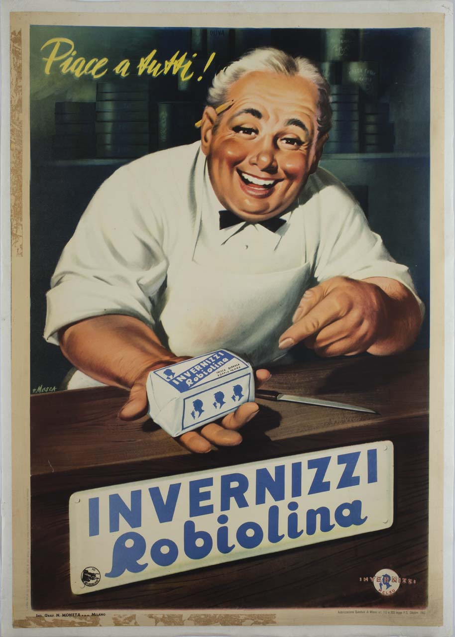 salumiere mostra formaggio (manifesto) di Mosca Franco (sec. XX)