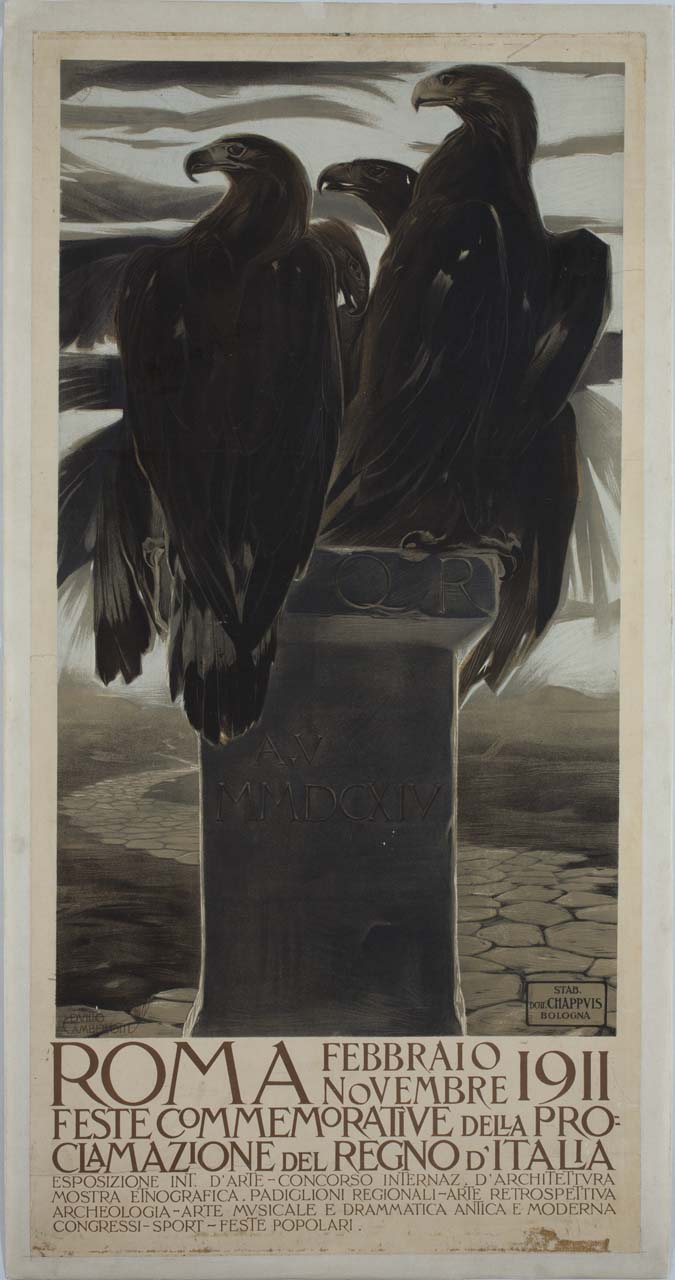 aquile su pietra miliare (manifesto) di Cambellotti Duilio (sec. XX)