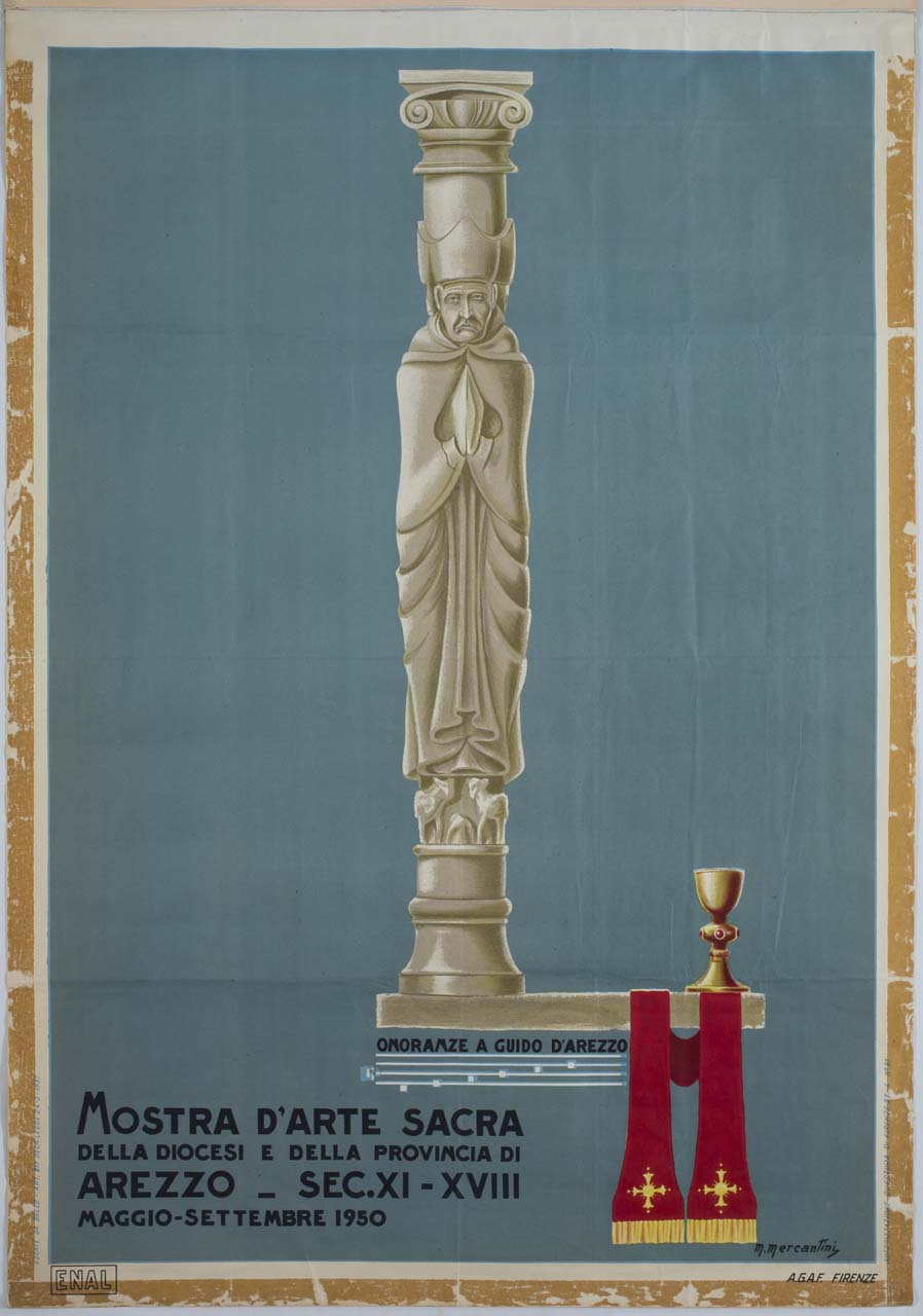 colonnina dell'arca di San Donato del Duomo di Arezzo con stola e calice (manifesto) di Mercantini M - ambito italiano (sec. XX)