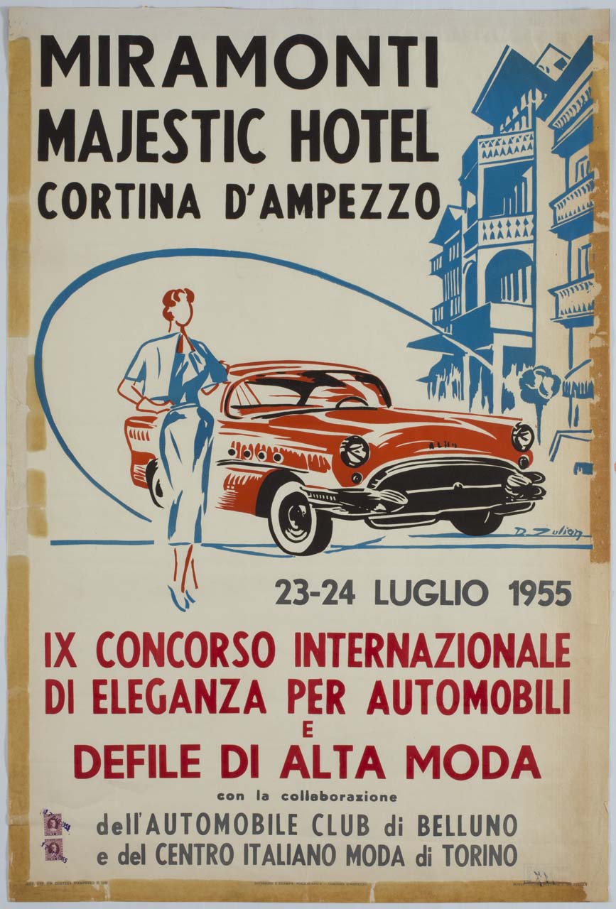 donna con automobile (manifesto) di De Zulian Carlo (sec. XX)