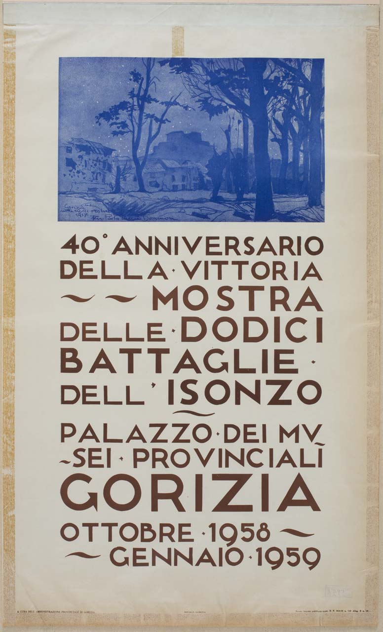 veduta notturna di Gorizia con soldati di Paolo Caccia Dominioni (manifesto) - ambito italiano (sec. XX)