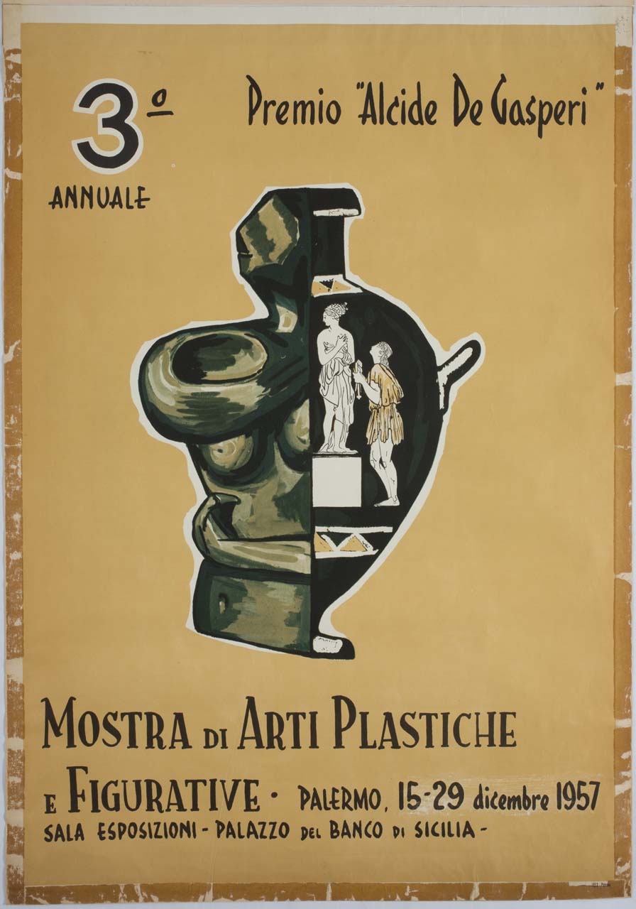 insieme formato da una scultura e da un'anfora (manifesto) - ambito italiano (sec. XX)