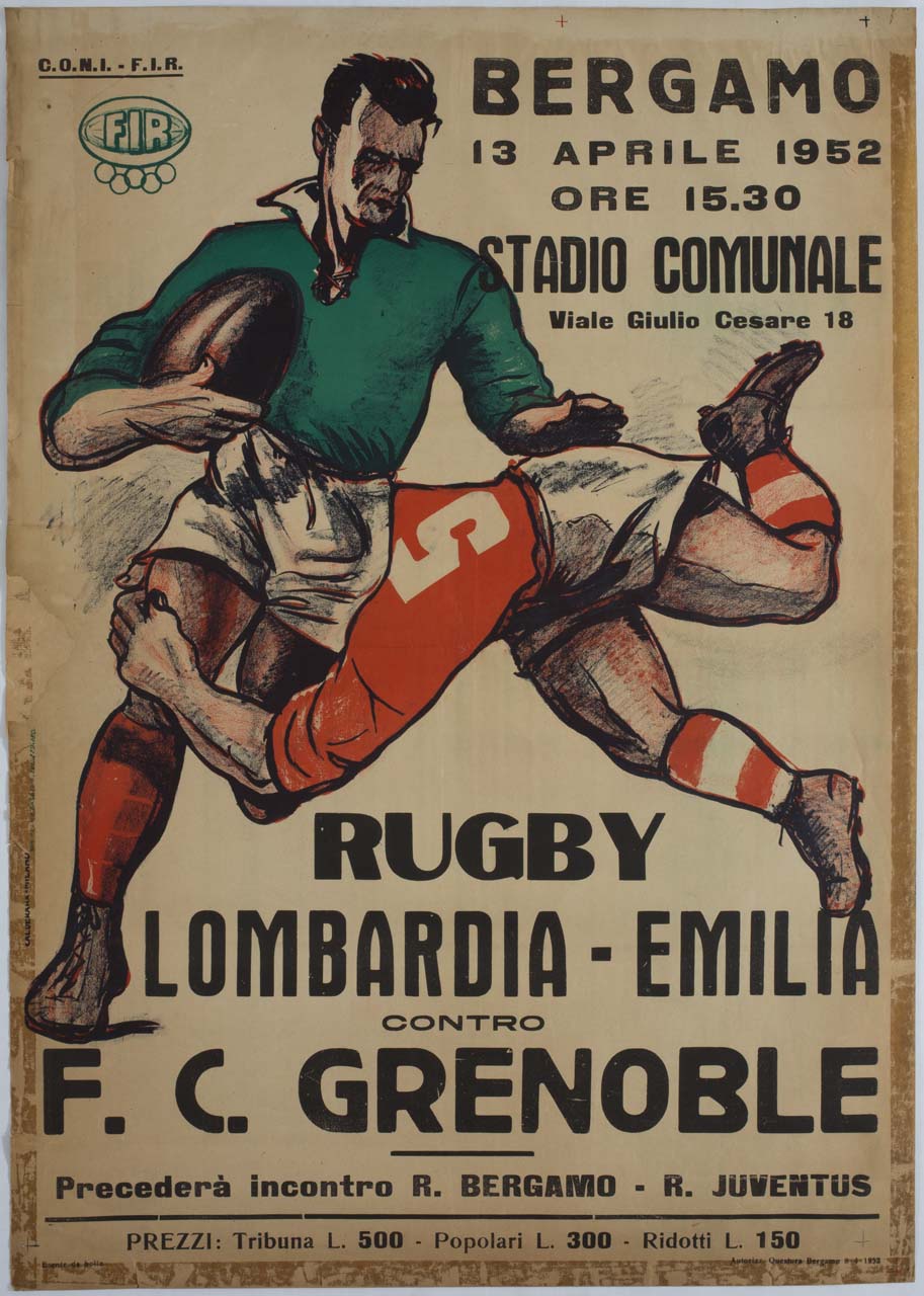 giocatori di rugby (manifesto) di Calderara Antonio (sec. XX)