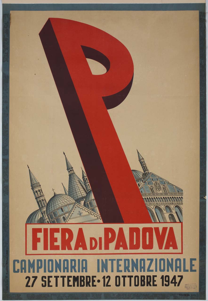 lettera P sullo sfondo della Basilica di Sant'Antonio di Padova (manifesto) - ambito italiano (sec. XX)