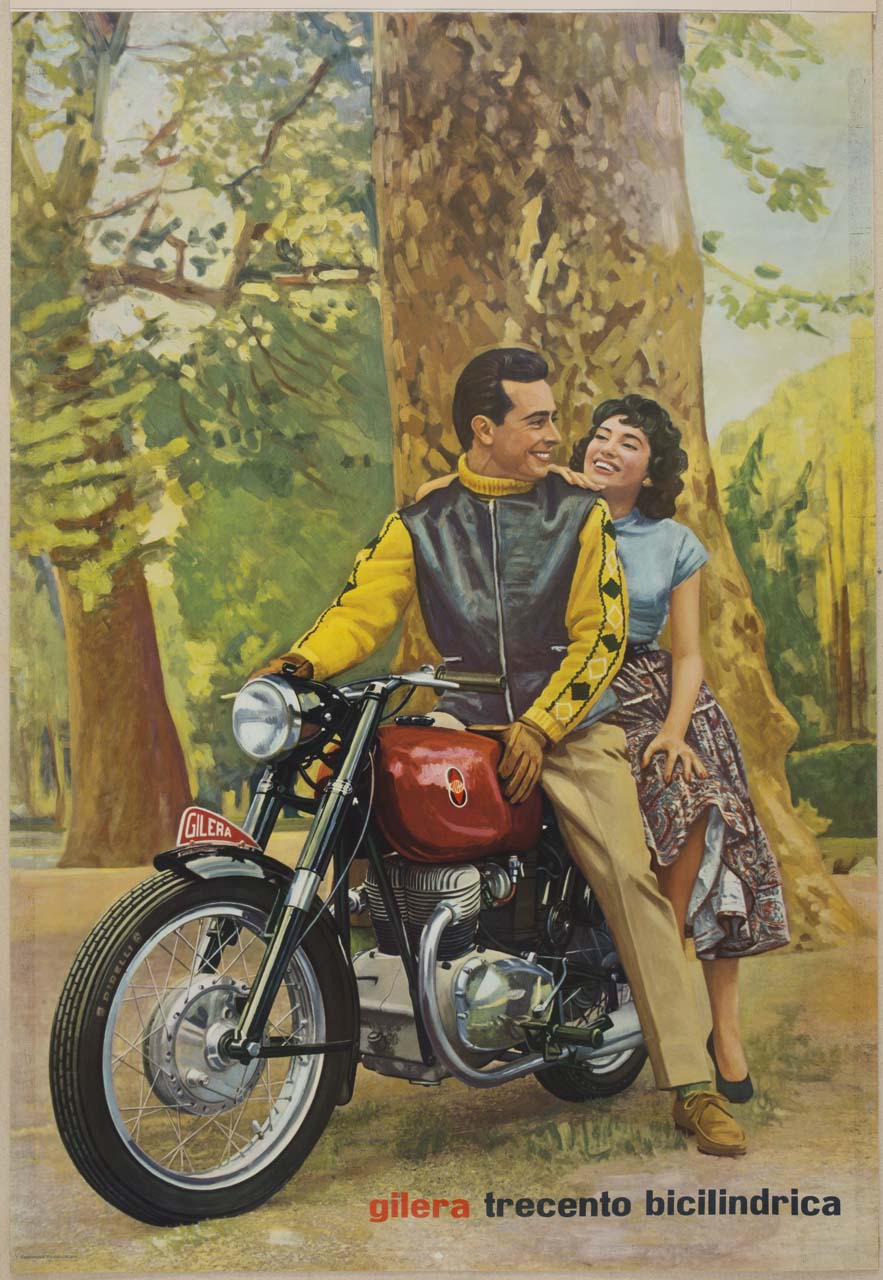 coppia su motocicletta (manifesto) - ambito italiano (sec. XX)