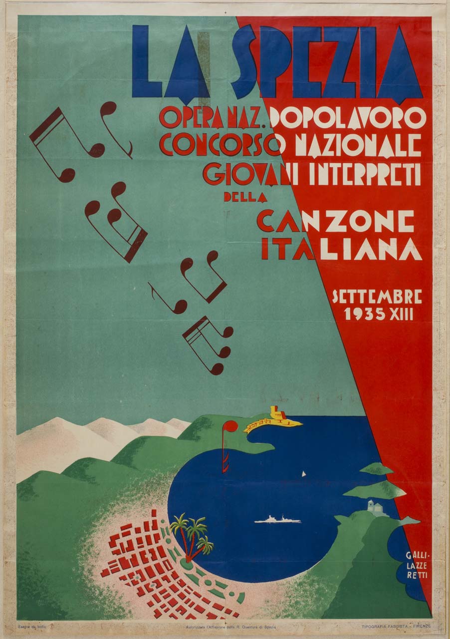 veduta del Golfo della Spezia (manifesto) di Galli Riccardo, Lazzeretti (sec. XX)
