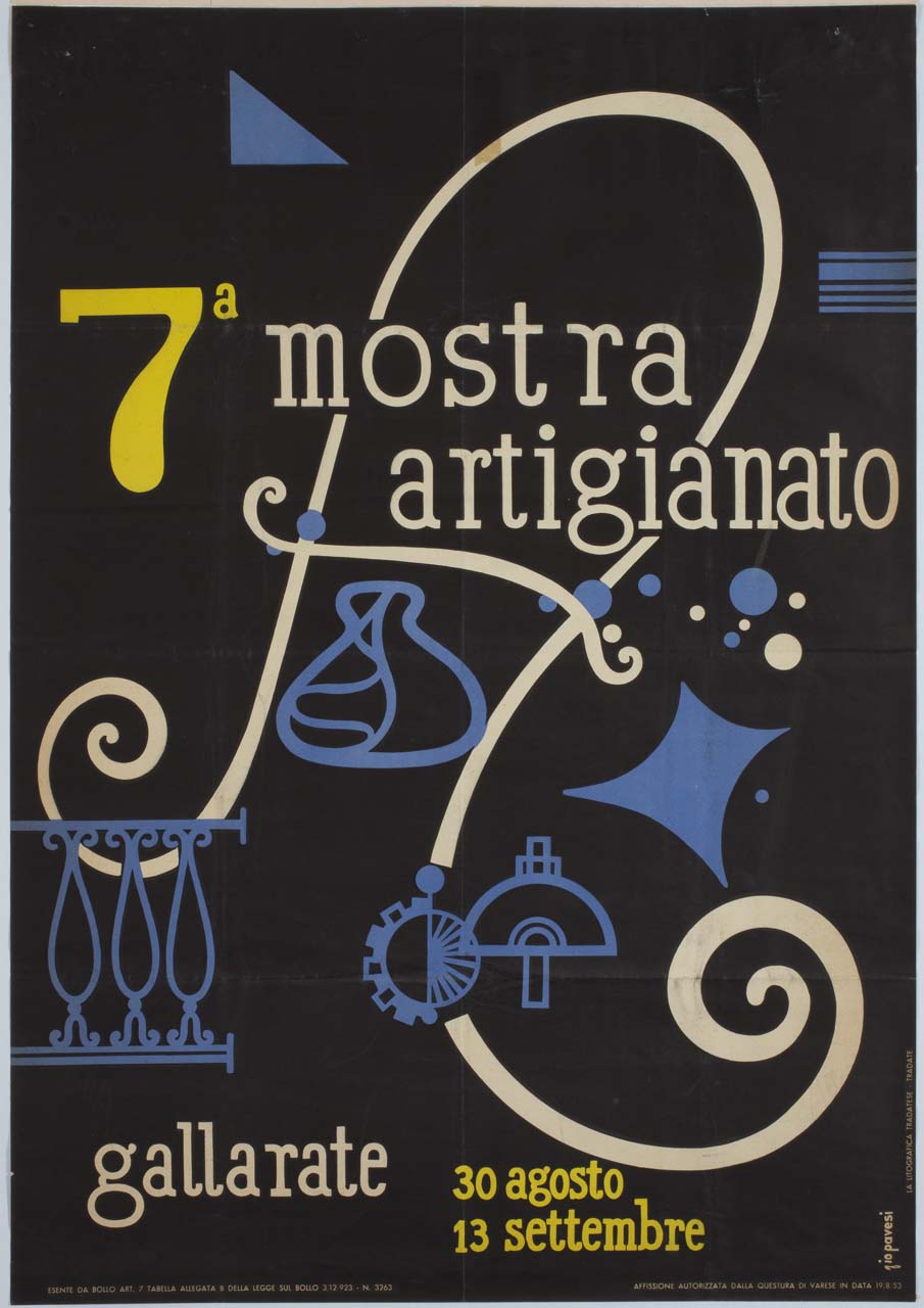 lettera A tra motivi geometrici (manifesto) di Pavesi Giorgio (sec. XX)