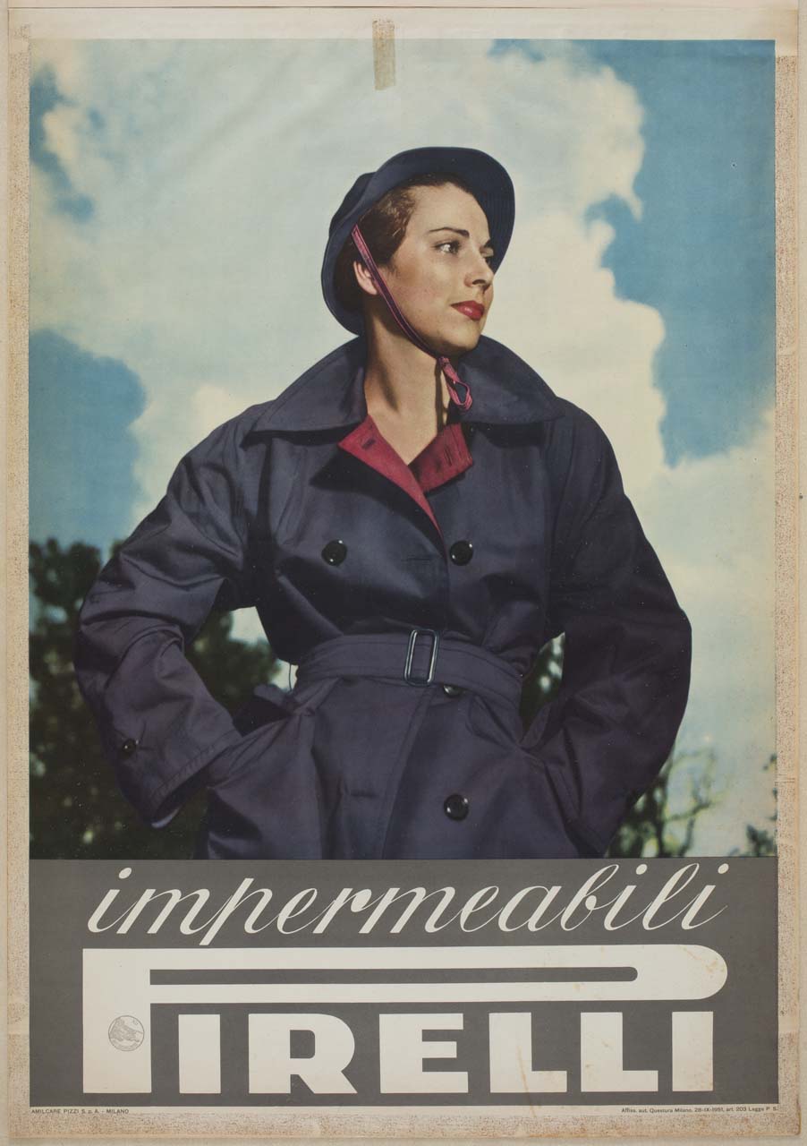 donna con impermeabile (manifesto) - ambito italiano (sec. XX)