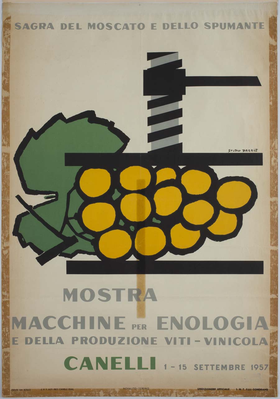 grappolo d'uva in un torchio (manifesto) di Barale Pino (sec. XX)