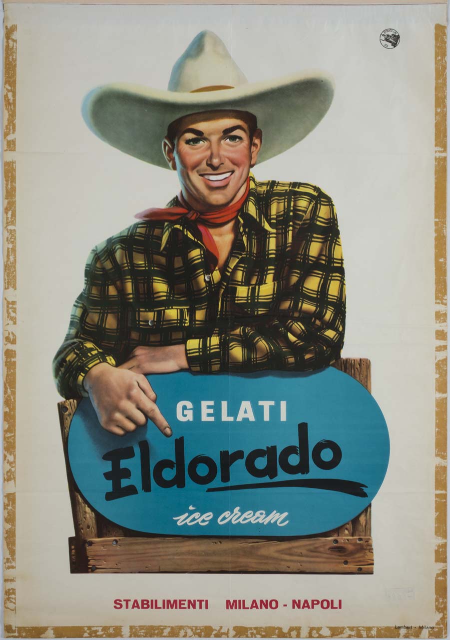 cowboy indica un'insegna (manifesto) - ambito milanese (sec. XX)