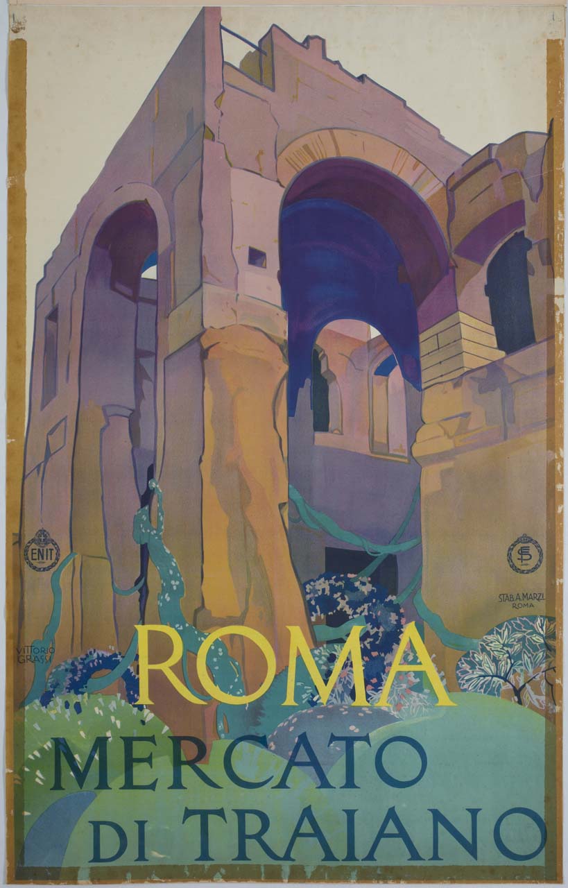 veduta dei mercati di Traiano a Roma (manifesto) di Grassi Vittorio (sec. XX)