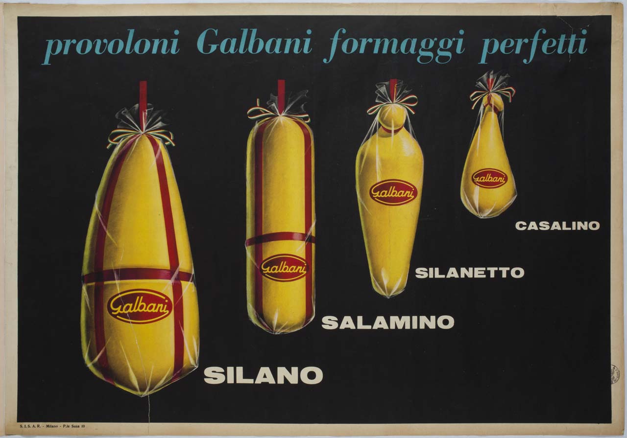 quattro forme di provolone (manifesto) - ambito italiano (sec. XX)