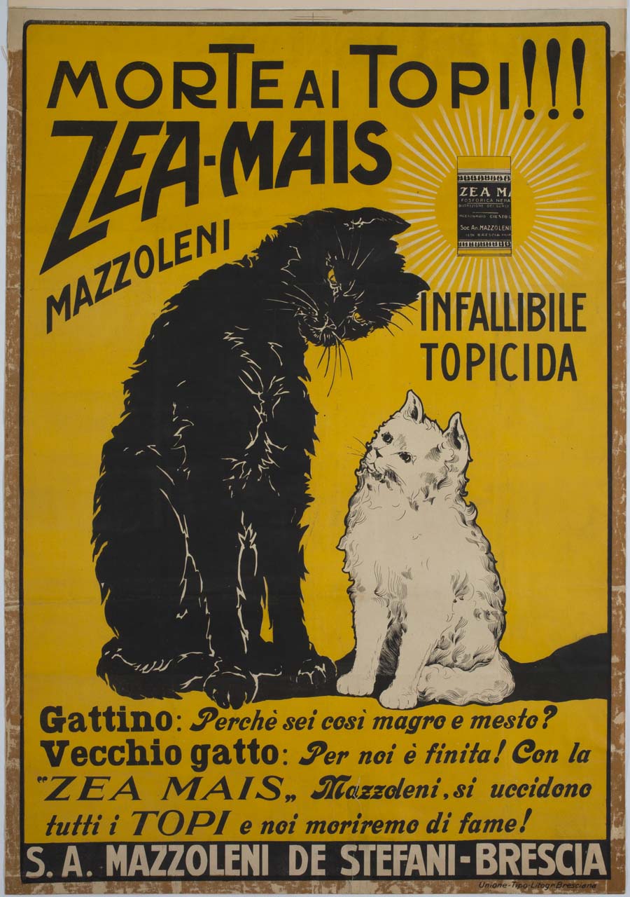 gatto nero e piccolo gatto bianco (manifesto) - ambito italiano (sec. XX)