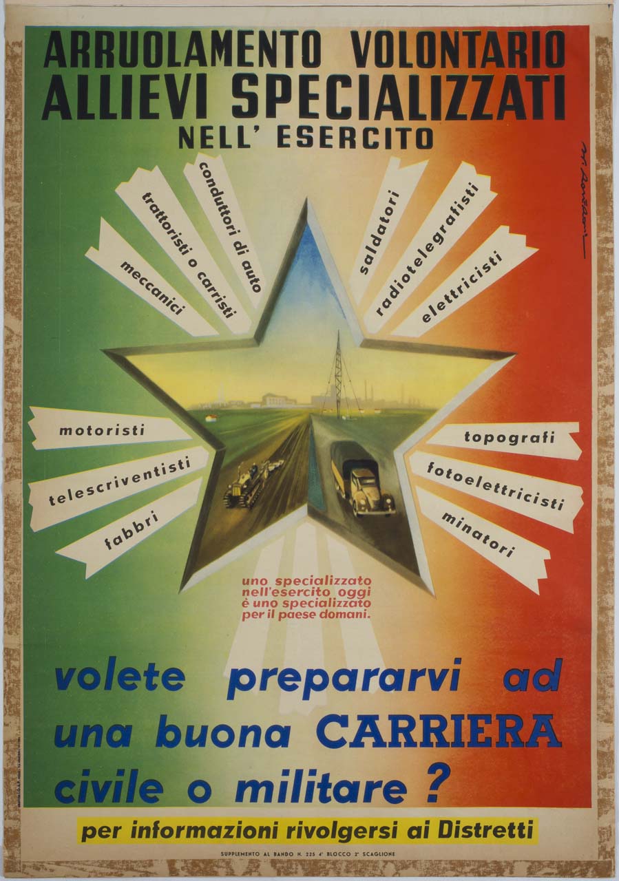 stella con paesaggio e mezzi di trasporto (manifesto) di Roveroni Walter (sec. XX)