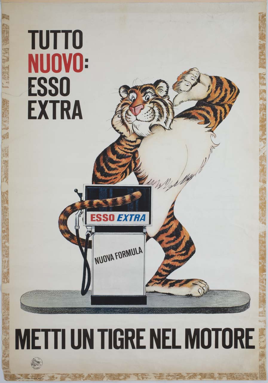 tigre presso una pompa di benzina (manifesto) - ambito italiano (sec. XX)
