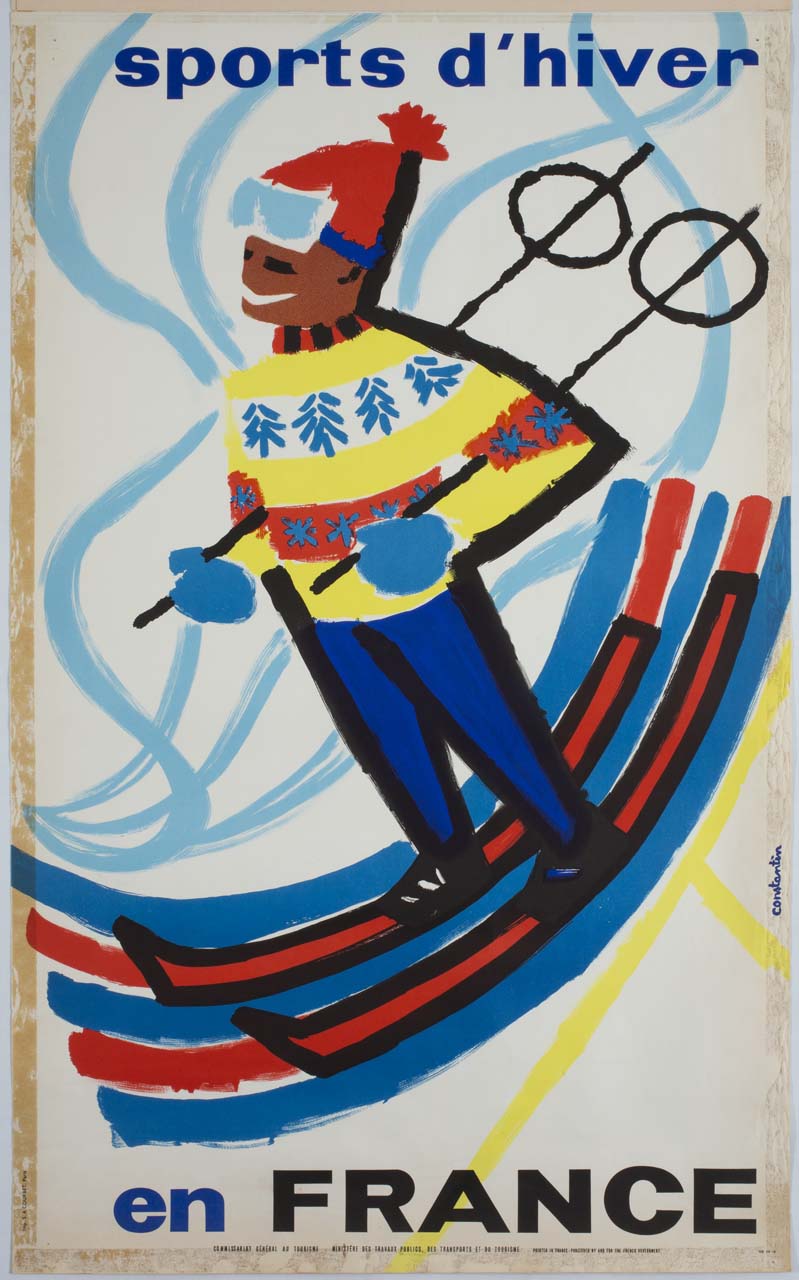 sciatore sorridente (manifesto) di Constantin - ambito francese (sec. XX)
