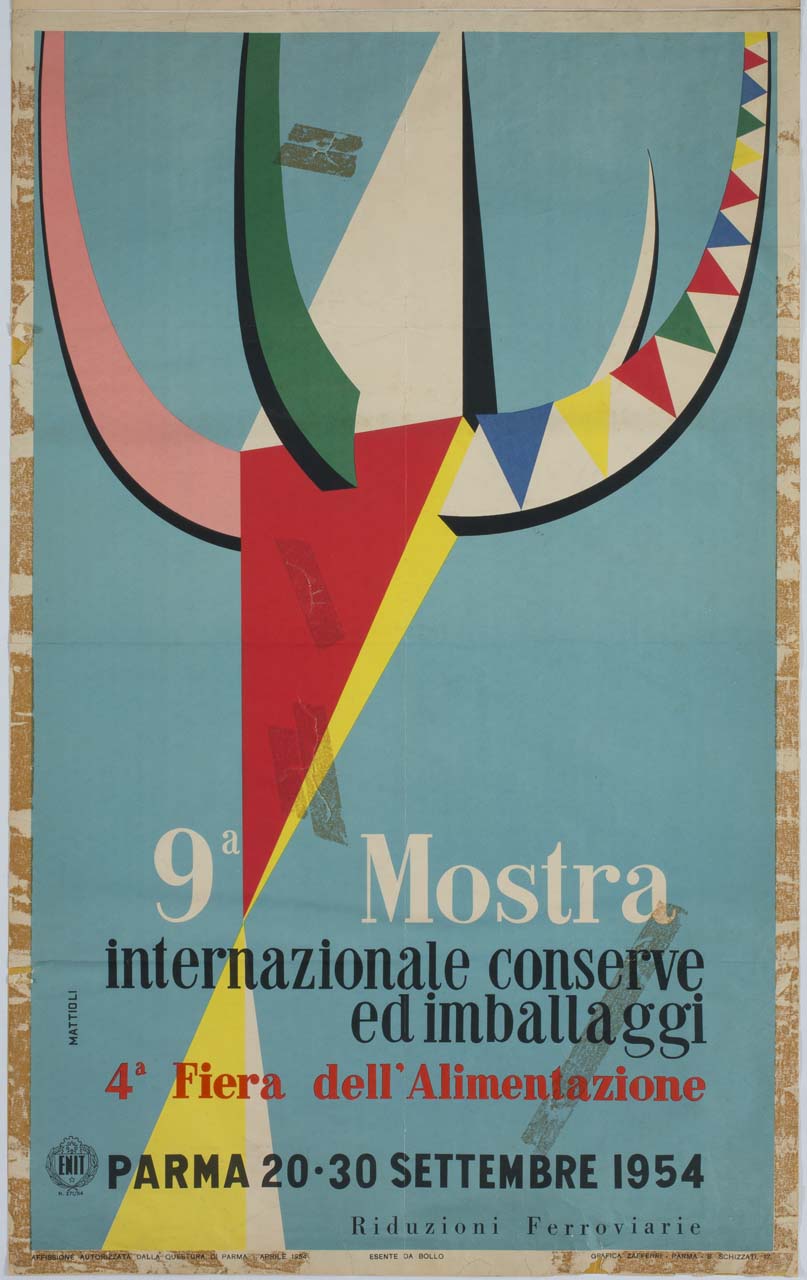 figura geometrica tridimensionale colorata (manifesto) di Mattioli Carlo (sec. XX)