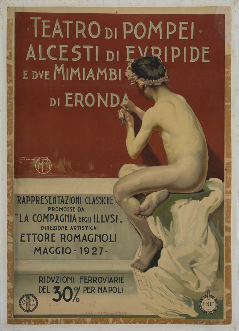 figura maschile nuda incide una parete (manifesto) di Borgoni Mario (sec. XX)