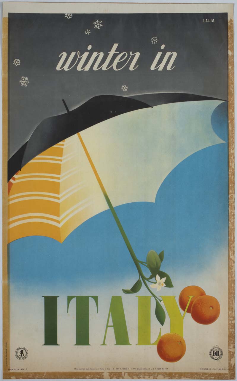 ombrello aperto con ramo fiorito al posto del manico (manifesto) di Lalia Alfredo (sec. XX)