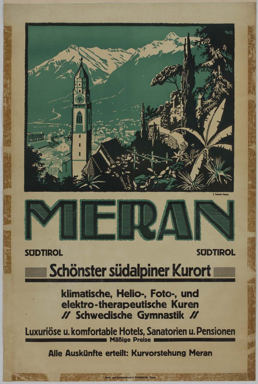 veduta di Merano (manifesto) di Tscholl Josef (sec. XX)