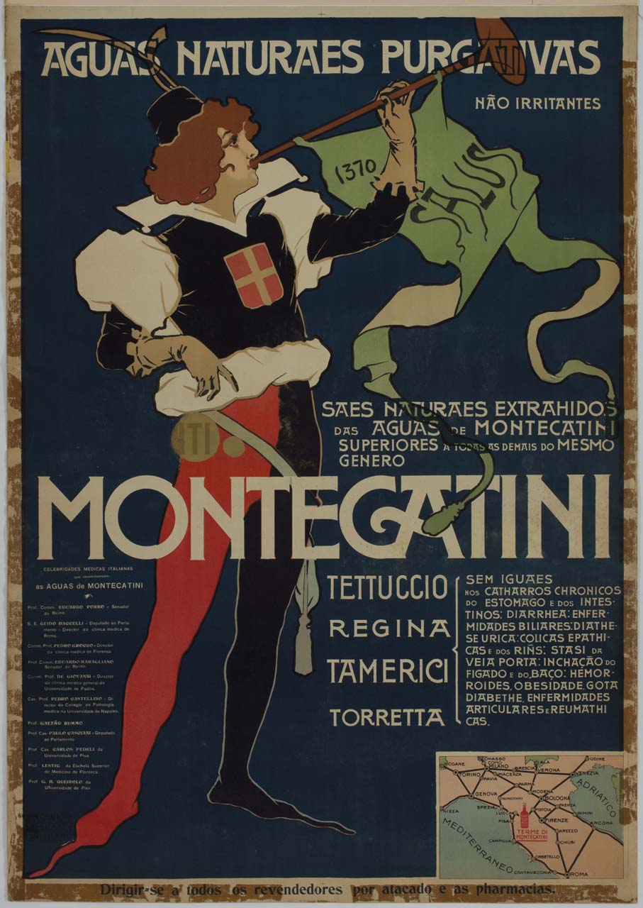 araldo con tromba e e carta geografica dell'Italia (manifesto) - ambito italiano (secc. XIX/ XX)