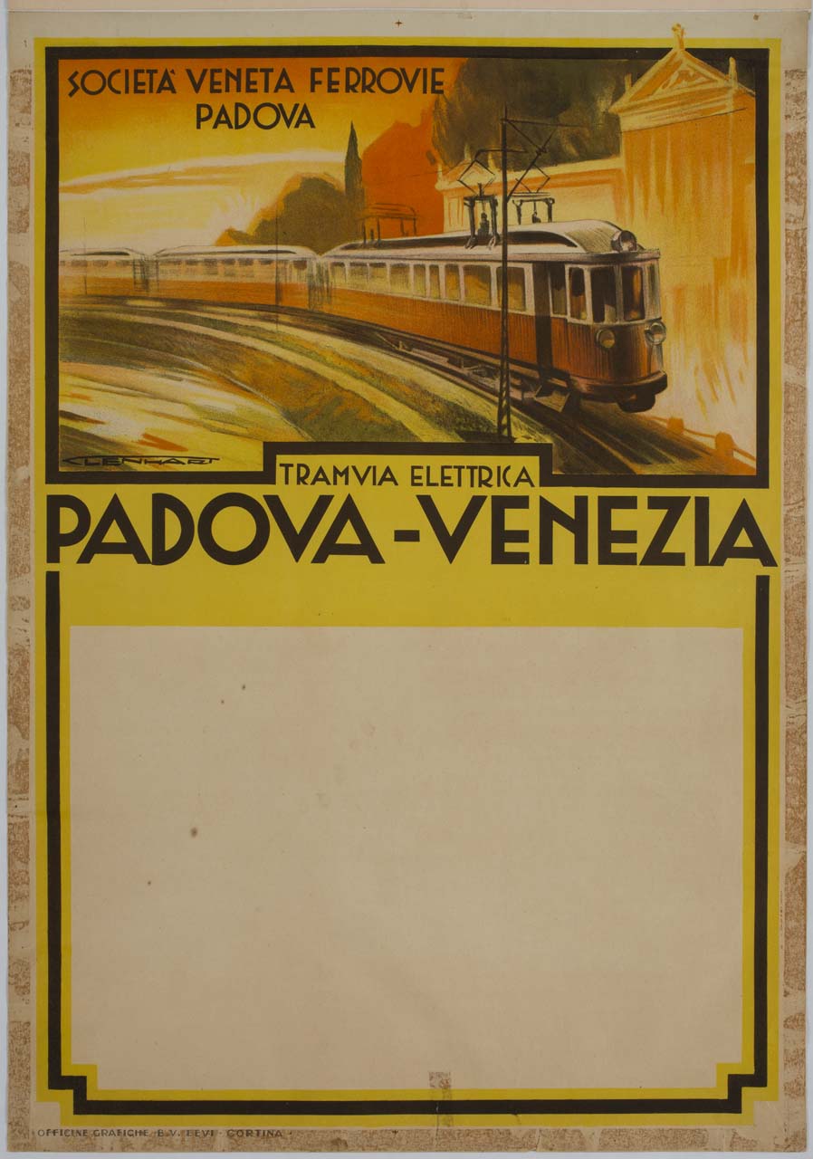 tram in corsa (manifesto) di Lenhart Franz (sec. XX)