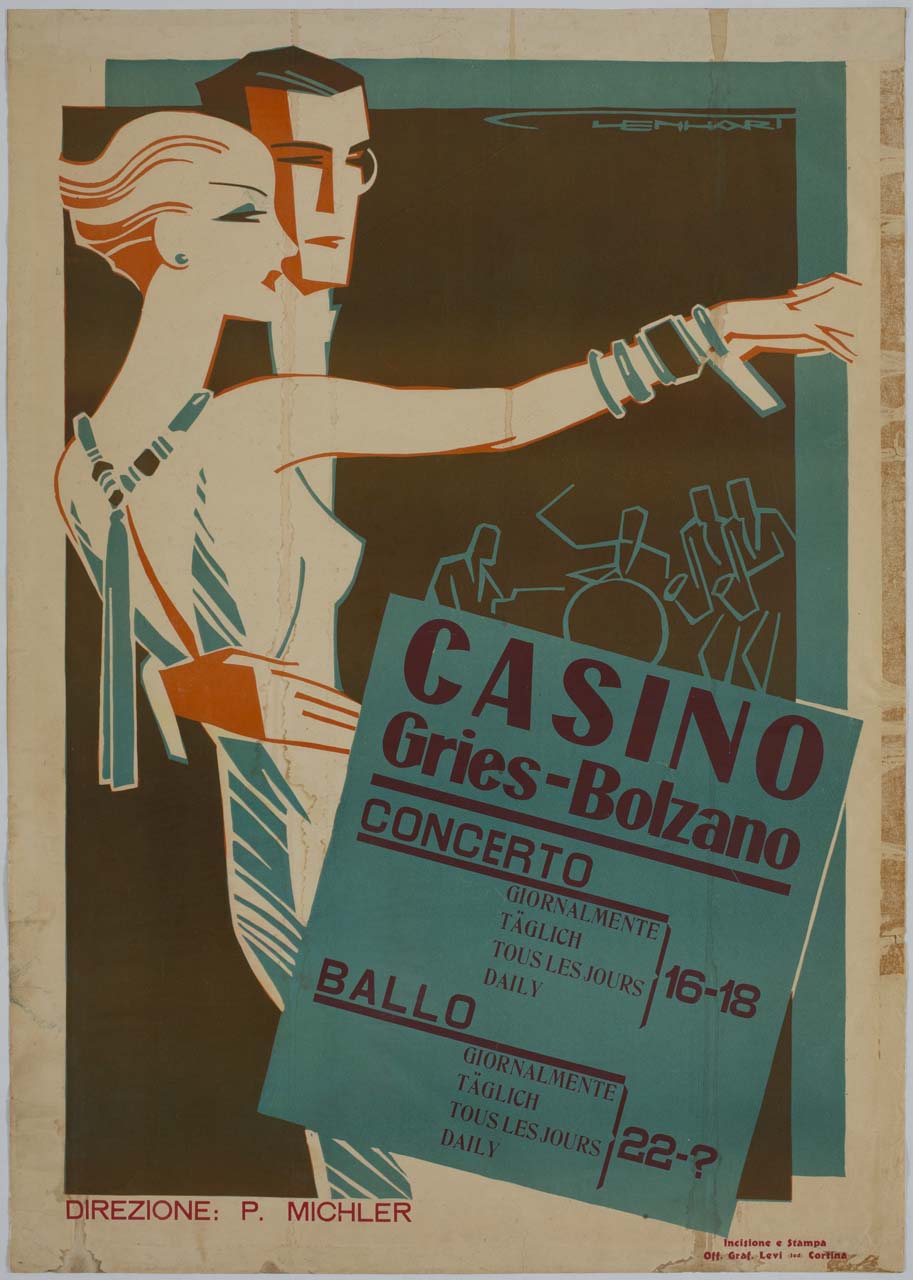 coppia balla con orchestra sullo sfondo (manifesto) di Lenhart Franz (sec. XX)