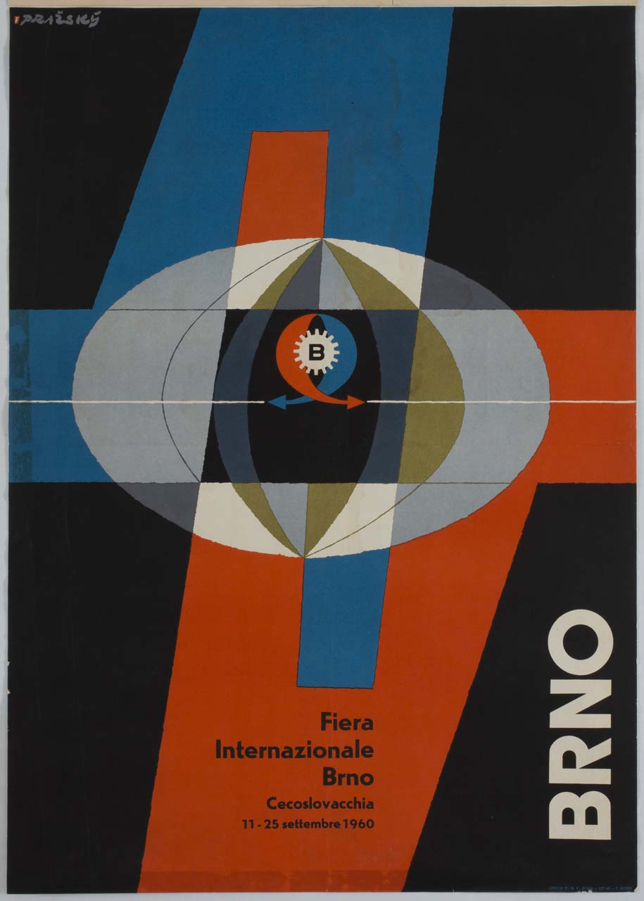 figure geometriche richiamanti i colori della bandiera cecoslovacca (manifesto) di Prazsky Adolf (sec. XX)