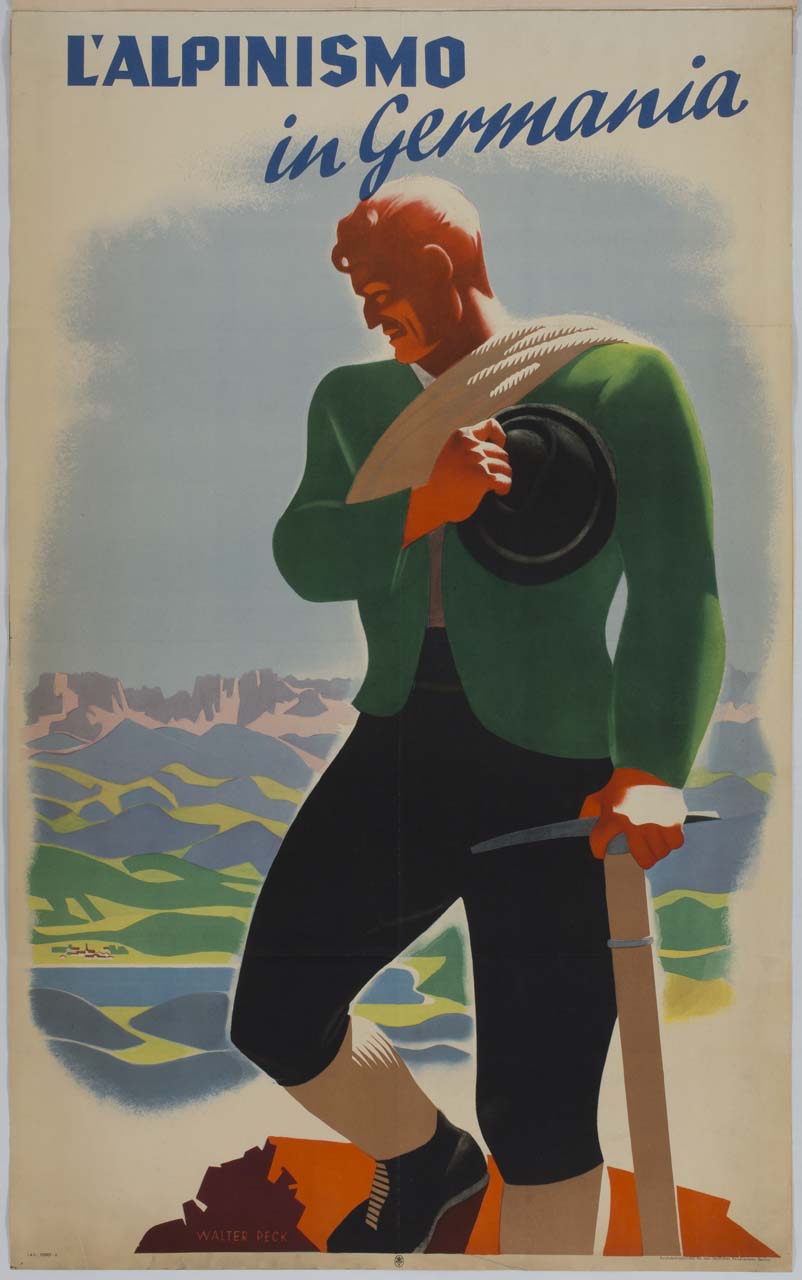 alpinista sulla vetta porta il cappello al cuore (manifesto) di Peck Walter (sec. XX)