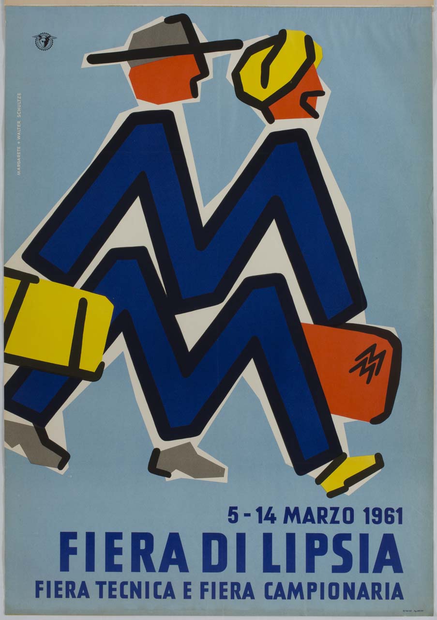 logo della Fiera di Lipsia in forma di una coppia di agenti di commercio (manifesto) di Schultze Margarete, Schultze Walter (sec. XX)