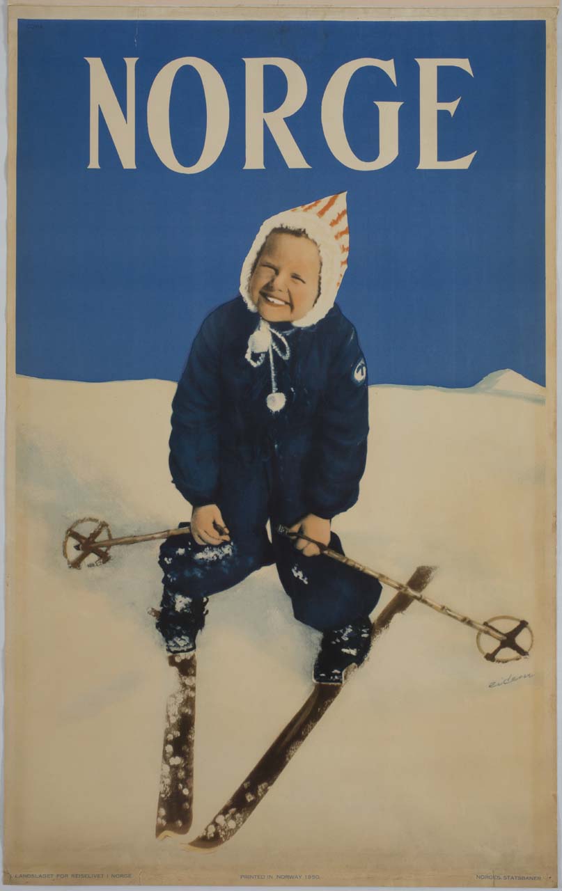 bambino sorridente sugli sci pronto alla discesa (manifesto) di Eidem - ambito norvegese (sec. XX)