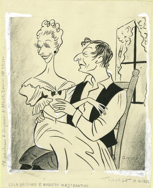 Lilla Brignone e Augusto Mastrantoni (disegno, opera isolata) di Onorato Umberto (attribuito) - ambito italiano (sec. XX)