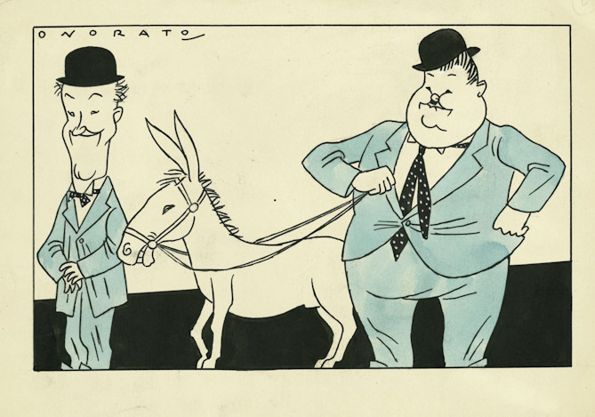 Laurel e Hardy (disegno, opera isolata) di Onorato Umberto (attribuito) - ambito italiano (sec. XX)