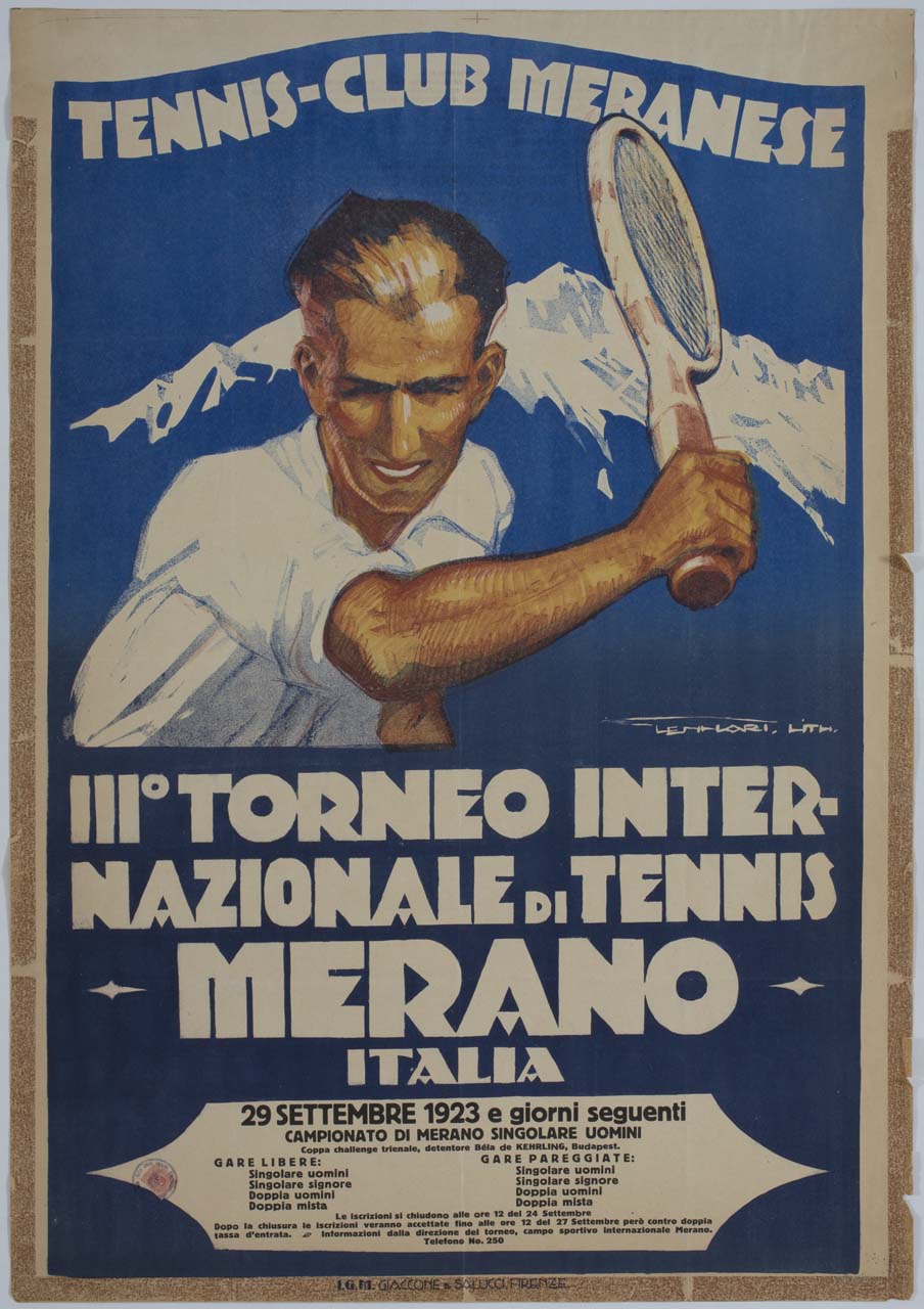 tennista sullo sfondo delle alpi (manifesto) di Lenhart Franz (sec. XX)