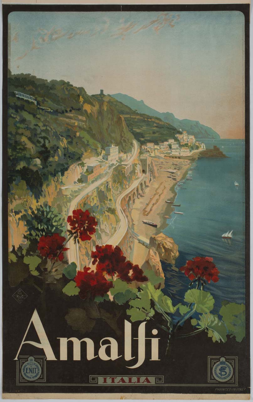 veduta di Amalfi e della Costiera Amalfitana (manifesto) di Borgoni Mario (primo quarto sec. XX)