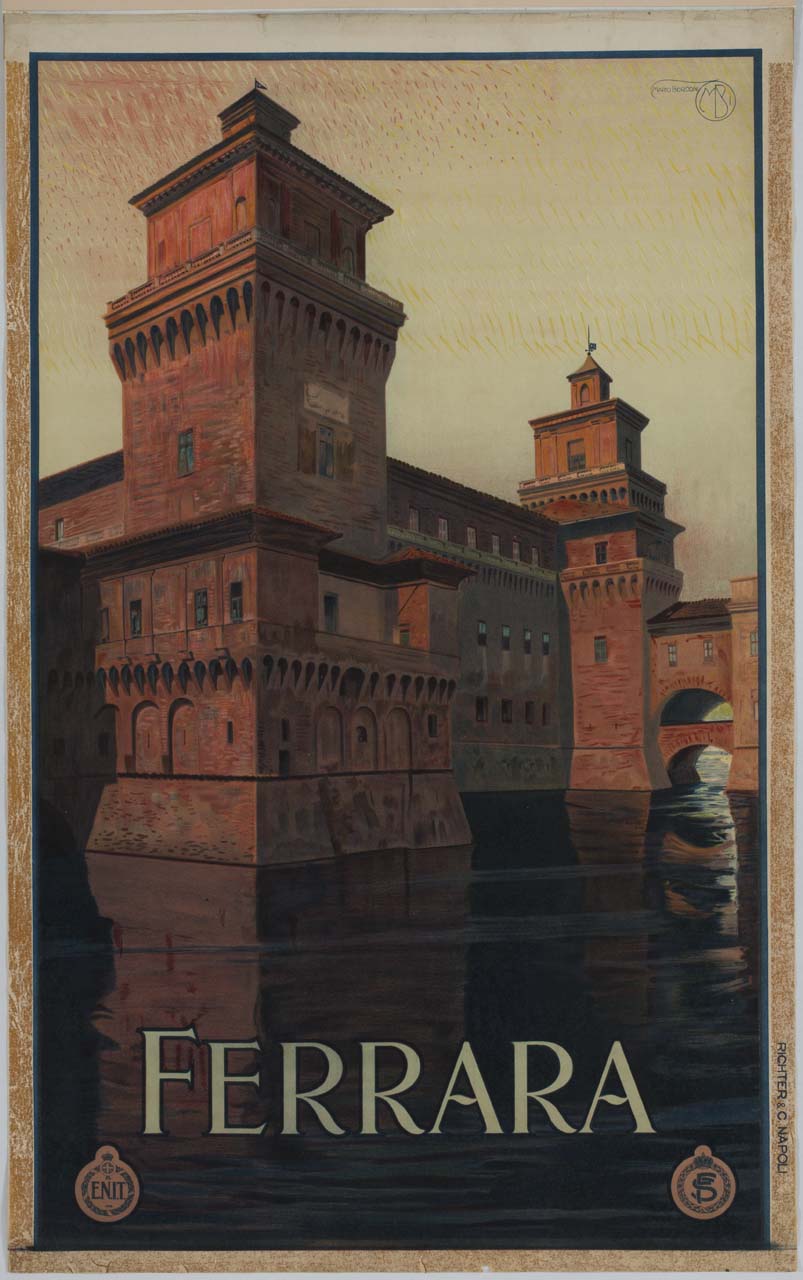 veduta del Castello Estense di Ferrara (manifesto) di Borgoni Mario (primo quarto sec. XX)