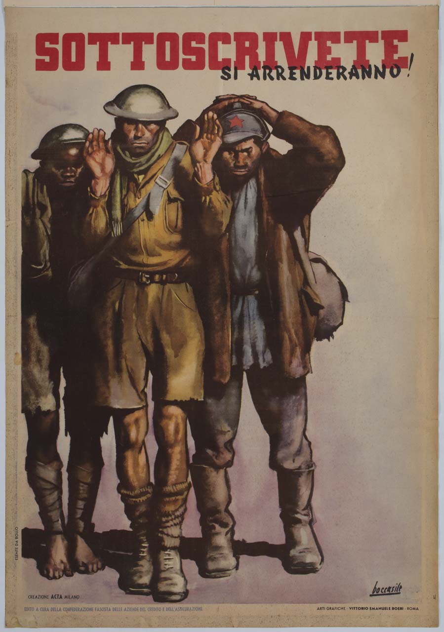 soldati degli eserciti sovietico, britannico e africano si arrendono (manifesto) di Boccasile Gino, ACTA (sec. XX)